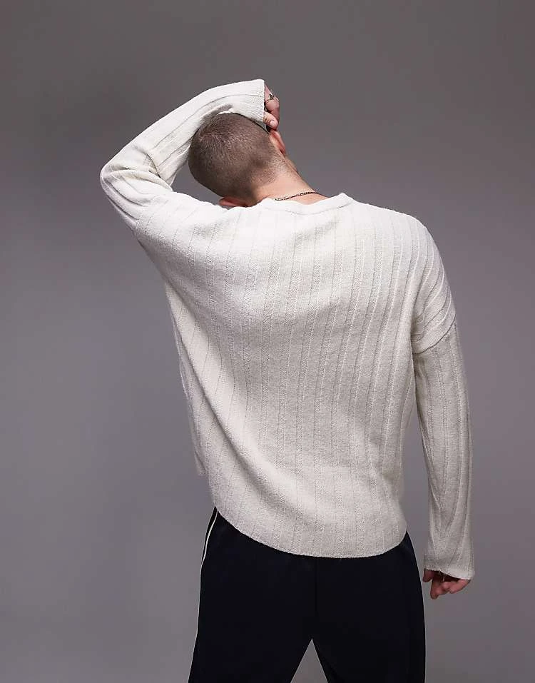 Topman Relaxed Fit Rib Jumper In Ecru For Men 5 Topman Relaxed Fit Rib Jumper In Ecru For Men - Image 3