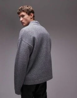 Topman Premium Relaxed Lambswool V Neck Jumper For Men Grey -Daily Wardrobe Shop 206656235 4