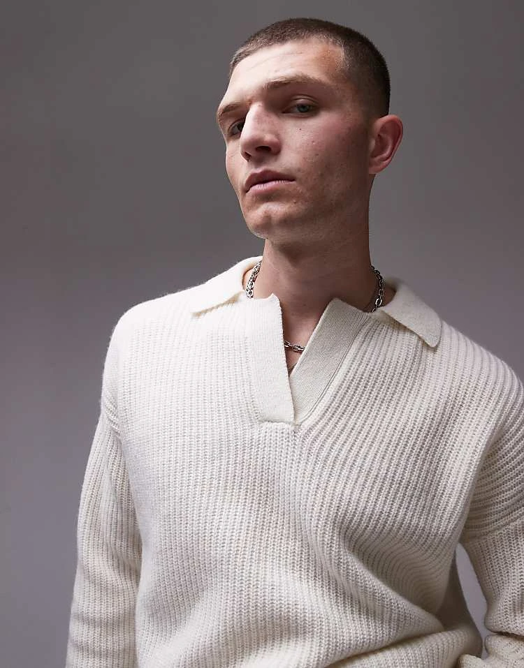 Topman Relaxed Fit Lambswool Crew Jumper In Ecru For Men 4 Topman Relaxed Fit Lambswool Crew Jumper In Ecru For Men - Image 2