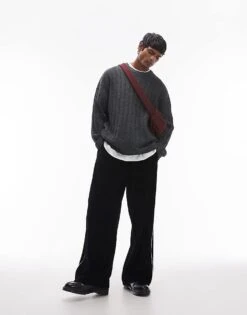 Topman Relaxed Fit Rib Jumper In Charcoal For Men -Daily Wardrobe Shop 206656251 1 charcoal 1