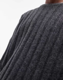 Topman Relaxed Fit Rib Jumper In Charcoal For Men -Daily Wardrobe Shop 206656251 4