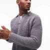 Topman Premium Relaxed Fit Lambswool Open Collar Jumper In Grey For Men