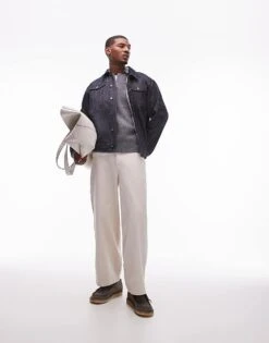 Topman Premium Relaxed Fit Lambswool Open Collar Jumper In Grey For Men -Daily Wardrobe Shop 206656259 3