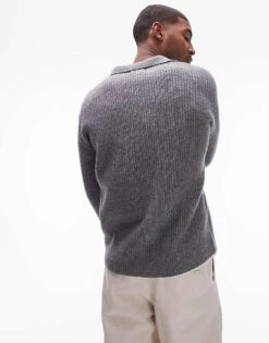 Topman Premium Relaxed Fit Lambswool Open Collar Jumper In Grey For Men -Daily Wardrobe Shop 206656259 4