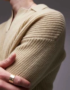 Topman Premium Relaxed Fit Lambswool Open Collar Jumper In Khaki For Men 9 Topman Premium Relaxed Fit Lambswool Open Collar Jumper In Khaki For Men -Daily Wardrobe Shop 206656275 3