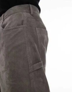 Topman Premium Straight Suede Trousers In Grey For Men -Daily Wardrobe Shop 206676850 5