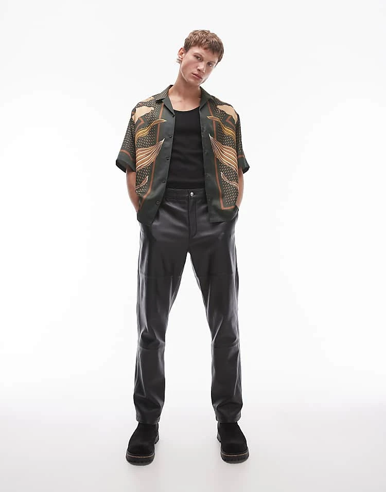 Topman Premium Straight Leather Trousers In Black For Men 3 Topman Premium Straight Leather Trousers In Black For Men