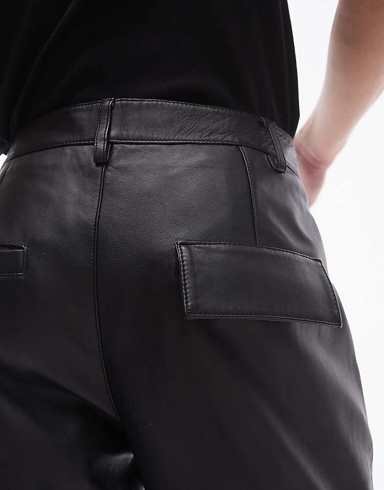 Topman Premium Straight Leather Trousers In Black For Men 7 Topman Premium Straight Leather Trousers In Black For Men - Image 5