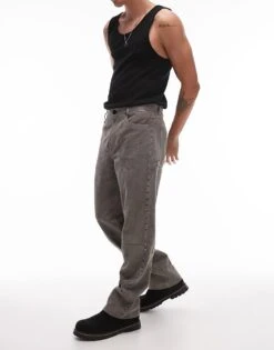 Topman Premium Straight Studded Suede Trousers In Grey For Men -Daily Wardrobe Shop 206676885 1 grey 1