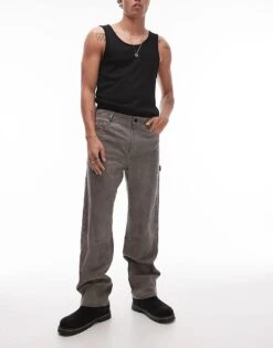 Topman Premium Straight Studded Suede Trousers In Grey For Men -Daily Wardrobe Shop 206676885 4