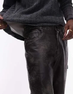 Topman Premium Straight Distressed Leather Trousers In Black For Men 10 Topman Premium Straight Distressed Leather Trousers In Black For Men -Daily Wardrobe Shop 206676893 3