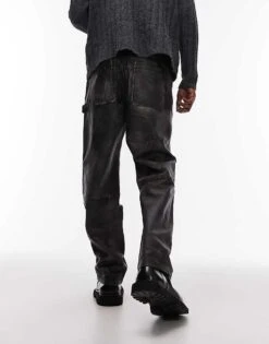 Topman Premium Straight Distressed Leather Trousers In Black For Men 11 Topman Premium Straight Distressed Leather Trousers In Black For Men -Daily Wardrobe Shop 206676893 4