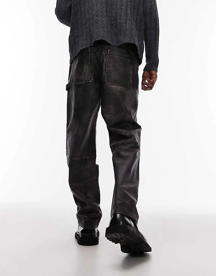Topman Premium Straight Distressed Leather Trousers In Black For Men 6 Topman Premium Straight Distressed Leather Trousers In Black For Men - Image 4