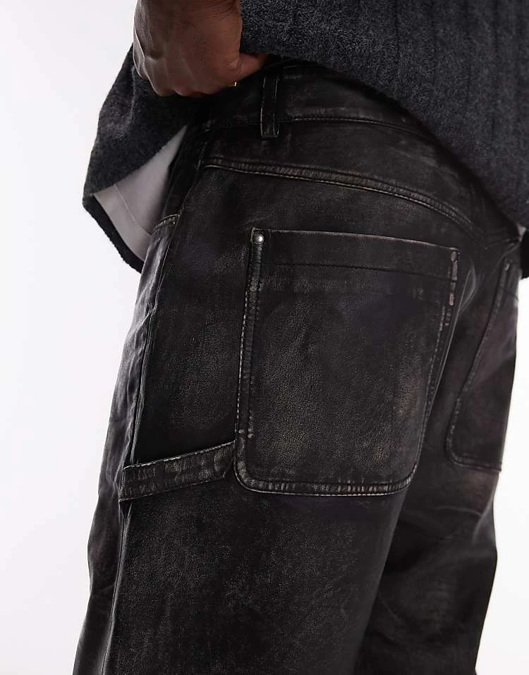 Topman Premium Straight Distressed Leather Trousers In Black For Men 7 Topman Premium Straight Distressed Leather Trousers In Black For Men - Image 5