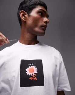 Topman Oversized Fit T-shirt With Japanese Floral Print In White For Men 10 Topman Oversized Fit T-shirt With Japanese Floral Print In White For Men -Daily Wardrobe Shop 206677604 4