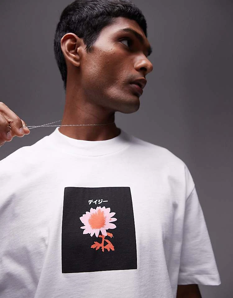 Topman Oversized Fit T-shirt With Japanese Floral Print In White For Men 6 Topman Oversized Fit T-shirt With Japanese Floral Print In White For Men - Image 4