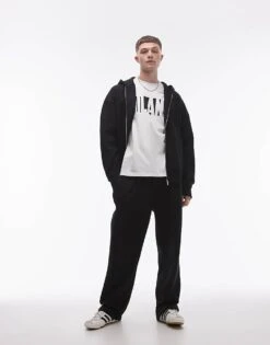 Topman Pleat Front Straight Leg Jogger In Black For Men