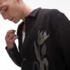 Topman Long Sleeve Embroidered Front Shirt In Black For Men -Daily Wardrobe Shop 206709648 1 black
