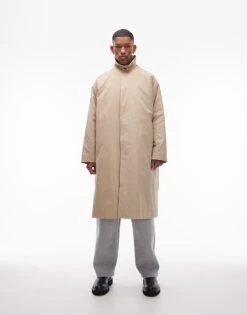Topman Oversized Mac With Removeable Lining In Stone For Men -Daily Wardrobe Shop 206712687 7