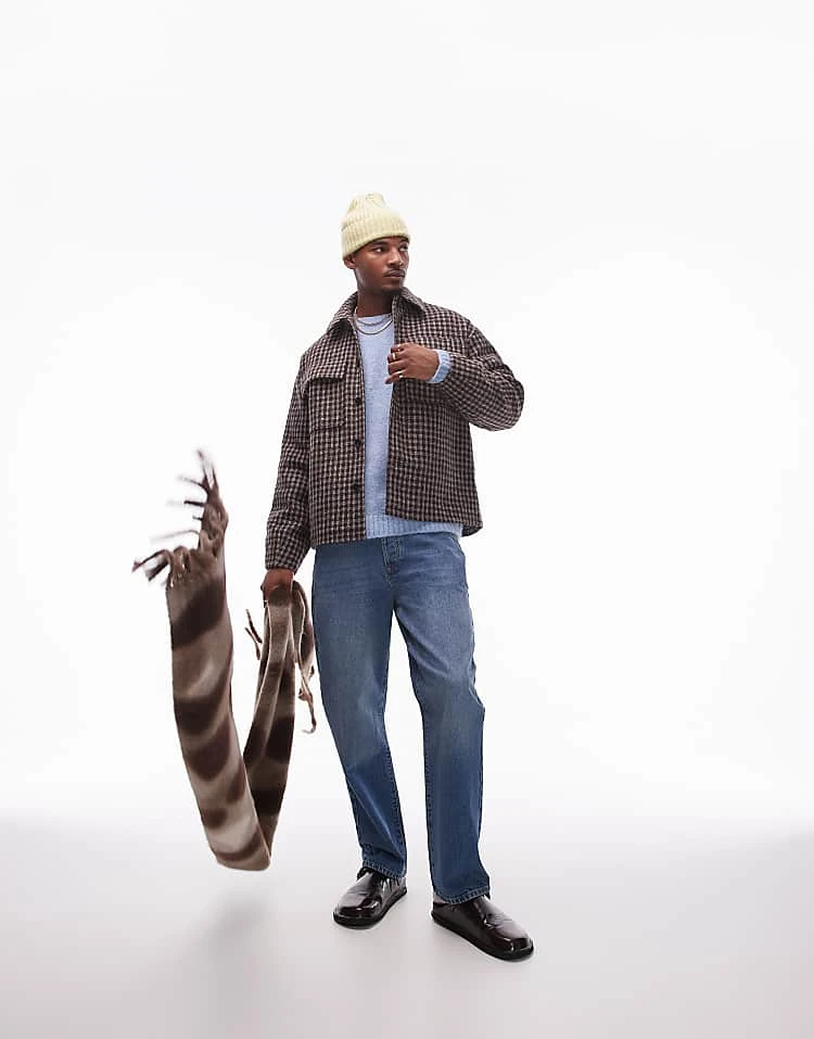 Topman Check Overshirt In Brown Check For Men 3 Topman Check Overshirt In Brown Check For Men