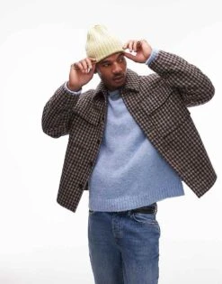 Topman Check Overshirt In Brown Check For Men 9 Topman Check Overshirt In Brown Check For Men -Daily Wardrobe Shop 206712711 3