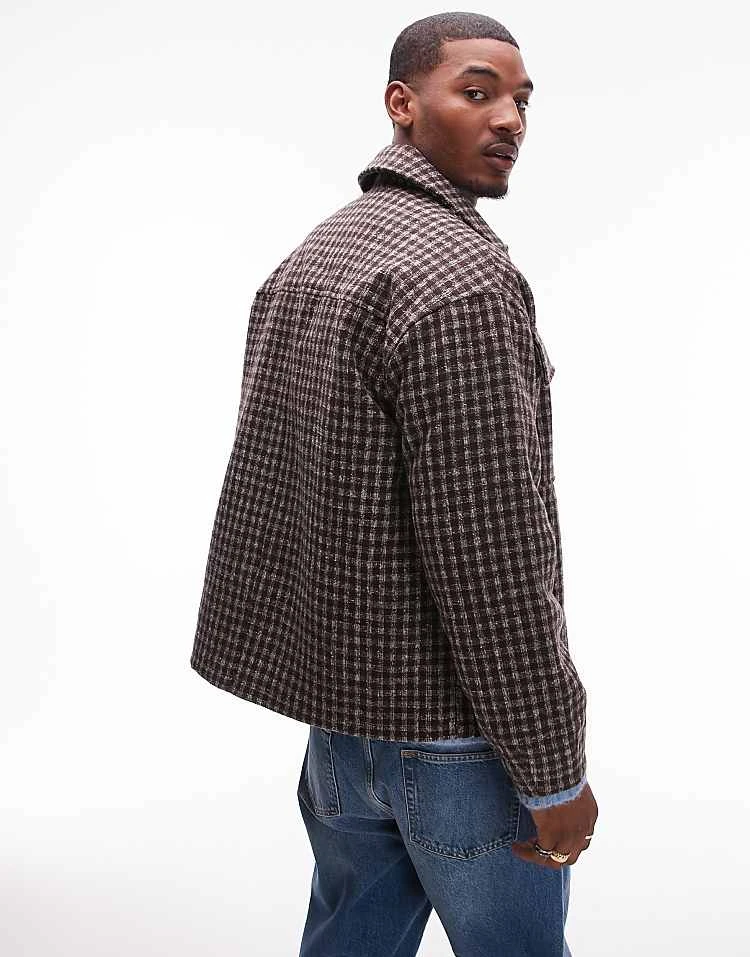 Topman Check Overshirt In Brown Check For Men 6 Topman Check Overshirt In Brown Check For Men - Image 4