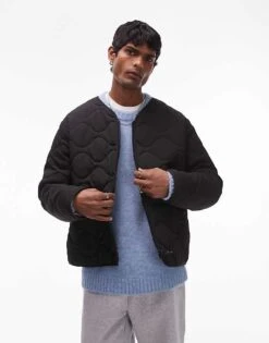 Topman Quilted Bomber Jacket In Black For Men -Daily Wardrobe Shop 206712727 1 black 1