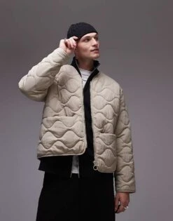 Topman Quilted Bomber Jacket In Putty For Men