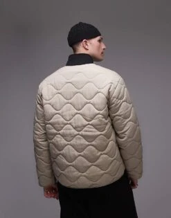 Topman Quilted Bomber Jacket In Putty For Men -Daily Wardrobe Shop 206712735 4