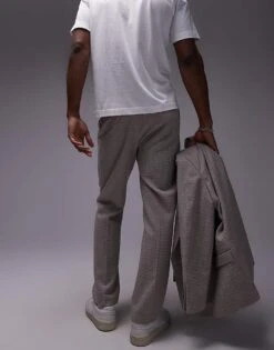 Topman Straight Fit Textured Suit Trousers In Stone For Men -Daily Wardrobe Shop 206713714 5