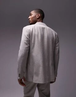Topman Relaxed Textured Suit Jacket In Stone For Men -Daily Wardrobe Shop 206713722 3