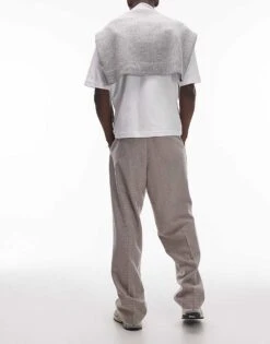 Topman Wide Leg Texture Suit Trousers In Stone For Men -Daily Wardrobe Shop 206713730 3