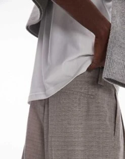 Topman Wide Leg Texture Suit Trousers In Stone For Men -Daily Wardrobe Shop 206713730 4