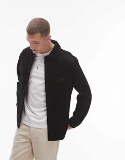 Topman Long Sleeve Cord Overshirt In Black For Men -Daily Wardrobe Shop 206718033 1 black 1