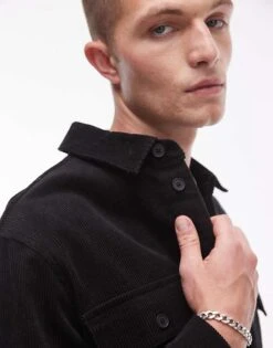 Topman Long Sleeve Cord Overshirt In Black For Men -Daily Wardrobe Shop 206718033 2