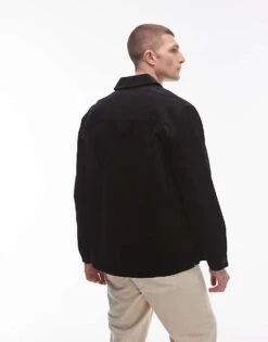 Topman Long Sleeve Cord Overshirt In Black For Men -Daily Wardrobe Shop 206718033 3