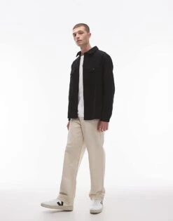 Topman Long Sleeve Cord Overshirt In Black For Men -Daily Wardrobe Shop 206718033 4