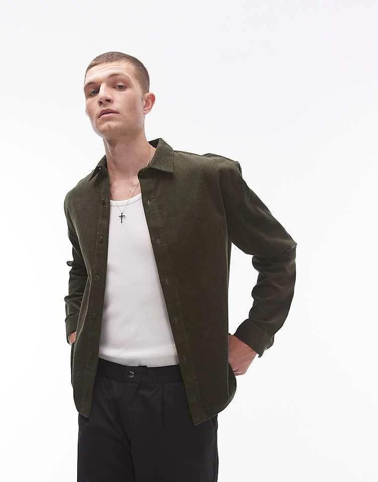 Topman Mini Cord Oversized Shirt In Khaki For Men Green 7 Topman Mini Cord Oversized Shirt In Khaki For Men Green - Image 5