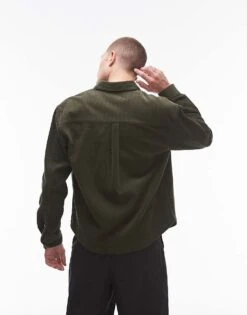 Topman Mini Cord Oversized Shirt In Khaki For Men Green 9 Topman Mini Cord Oversized Shirt In Khaki For Men Green -Daily Wardrobe Shop 206718479 3
