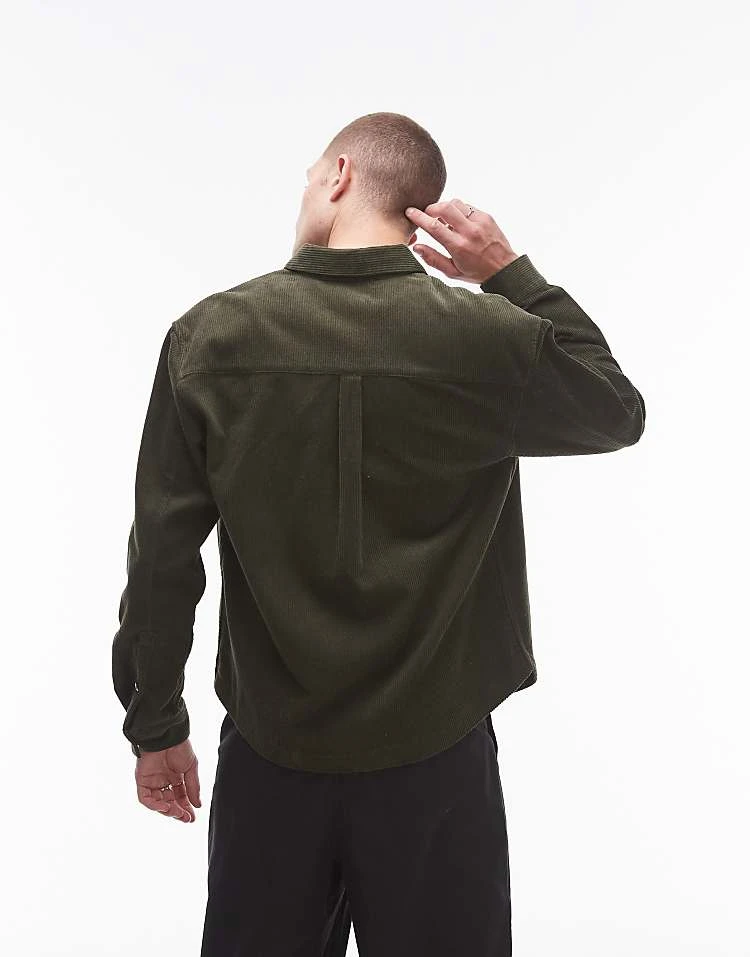Topman Mini Cord Oversized Shirt In Khaki For Men Green 5 Topman Mini Cord Oversized Shirt In Khaki For Men Green - Image 3