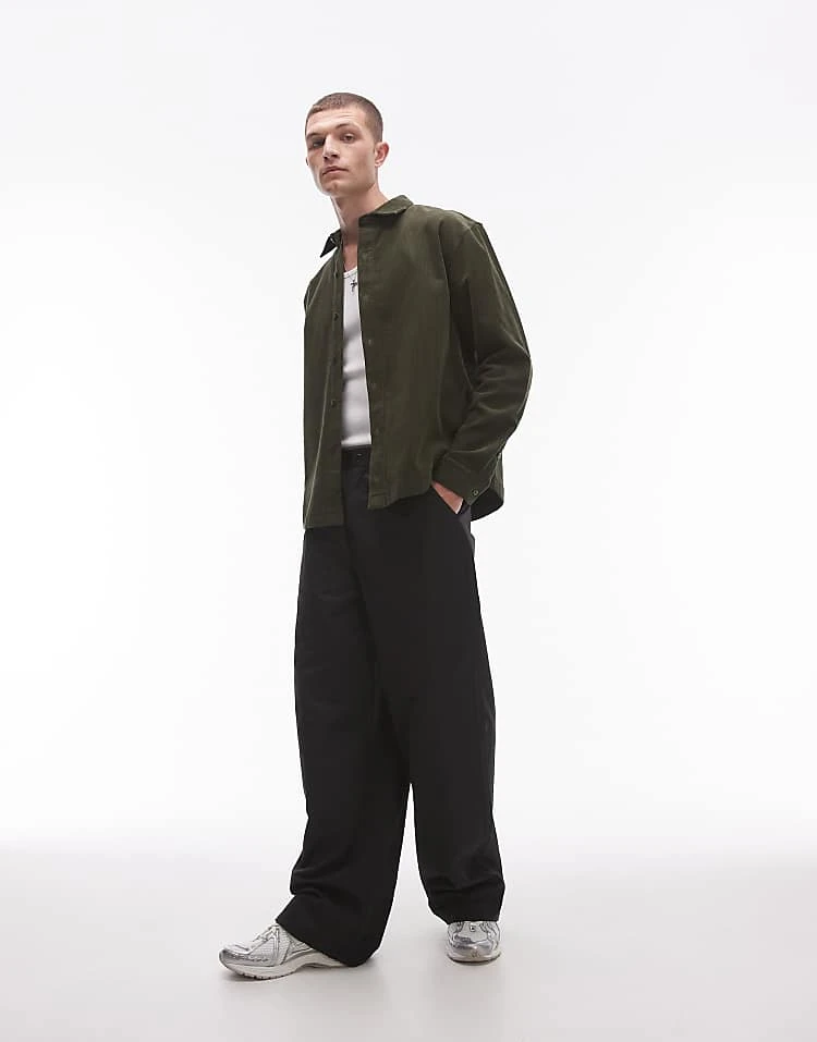 Topman Mini Cord Oversized Shirt In Khaki For Men Green 6 Topman Mini Cord Oversized Shirt In Khaki For Men Green - Image 4