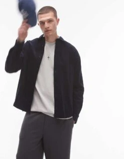 Topman Mini Cord Oversized Shirt In Mid Blue For Men -Daily Wardrobe Shop 206718517 1 midblue 1