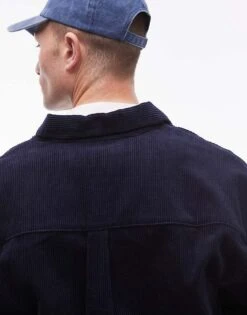 Topman Mini Cord Oversized Shirt In Mid Blue For Men -Daily Wardrobe Shop 206718517 2