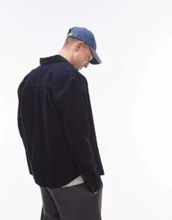 Topman Mini Cord Oversized Shirt In Mid Blue For Men -Daily Wardrobe Shop 206718517 4