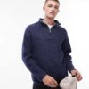 Topman Oversized 1/4 Zip Jumper In Navy For Men 2 Topman Oversized 1/4 Zip Jumper In Navy For Men -Daily Wardrobe Shop 206718580 1 navy