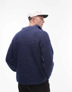 Topman Oversized 1/4 Zip Jumper In Navy For Men -Daily Wardrobe Shop 206718580 3