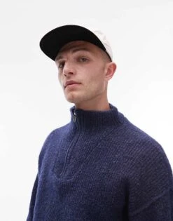 Topman Oversized 1/4 Zip Jumper In Navy For Men -Daily Wardrobe Shop 206718580 4