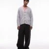 Topman Relaxed Fit Fluffy Cardigan In Grey Marl For Men