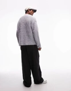 Topman Relaxed Fit Fluffy Cardigan In Grey Marl For Men -Daily Wardrobe Shop 206718588 4