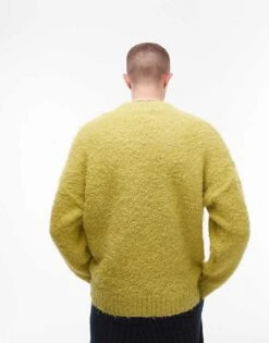 Topman Fluffy V Neck Jumper In Green For Men -Daily Wardrobe Shop 206718612 4